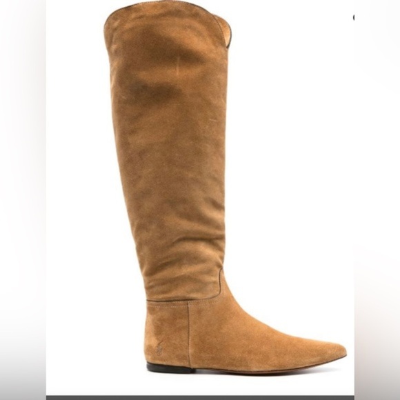 Polo Ralph Lauren black Calf Suede/Calf Leather knee-high flat pointy toe boots - Picture 3 of 16